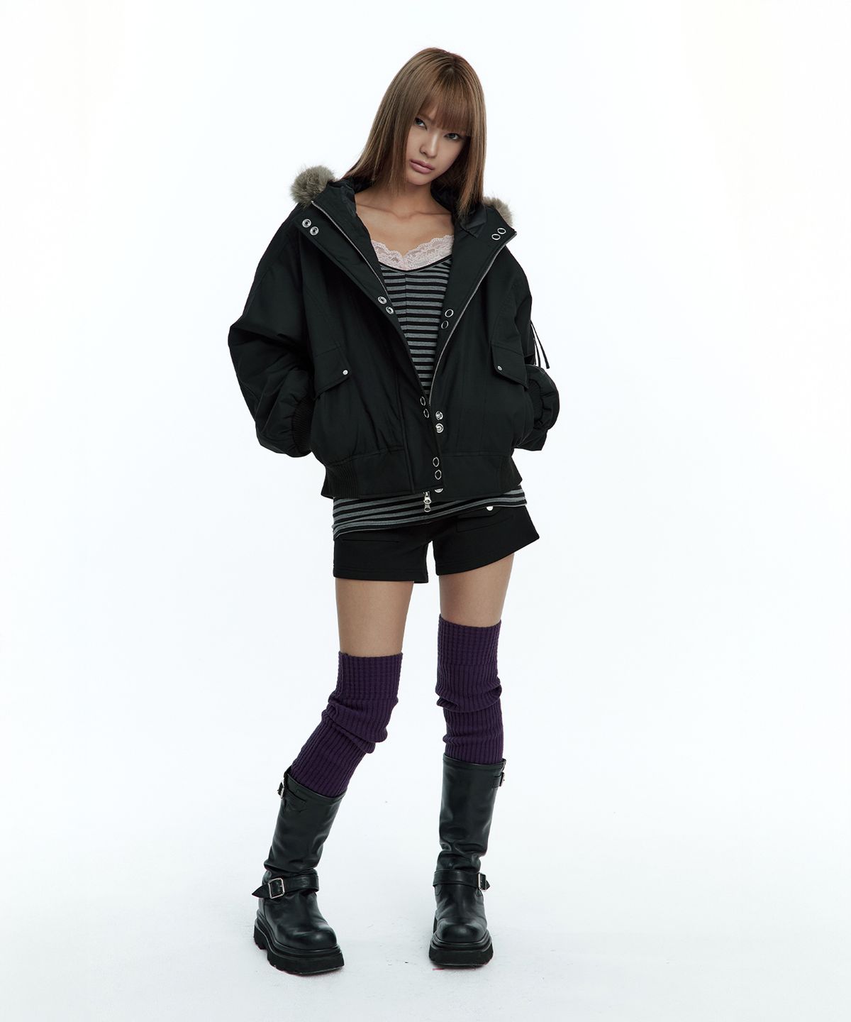 러프넥(ROUGHNECK) MA-1 Snap Jacket Black
