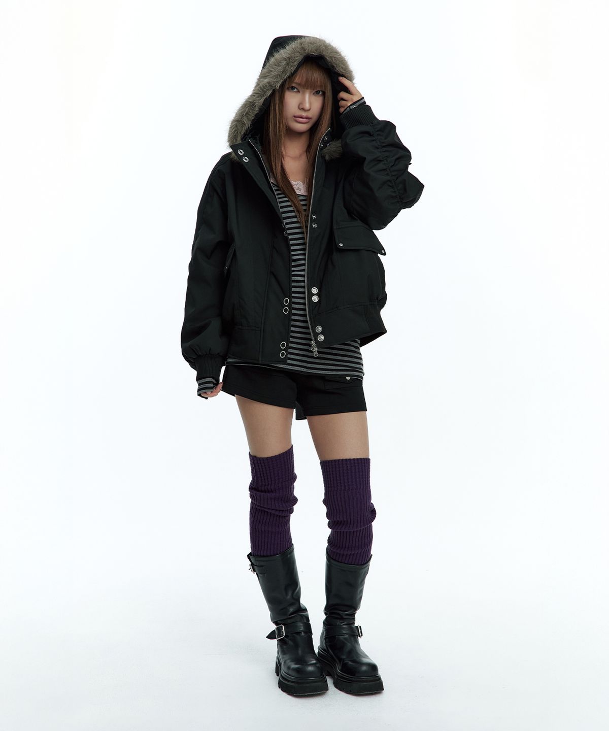 러프넥(ROUGHNECK) MA-1 Snap Jacket Black
