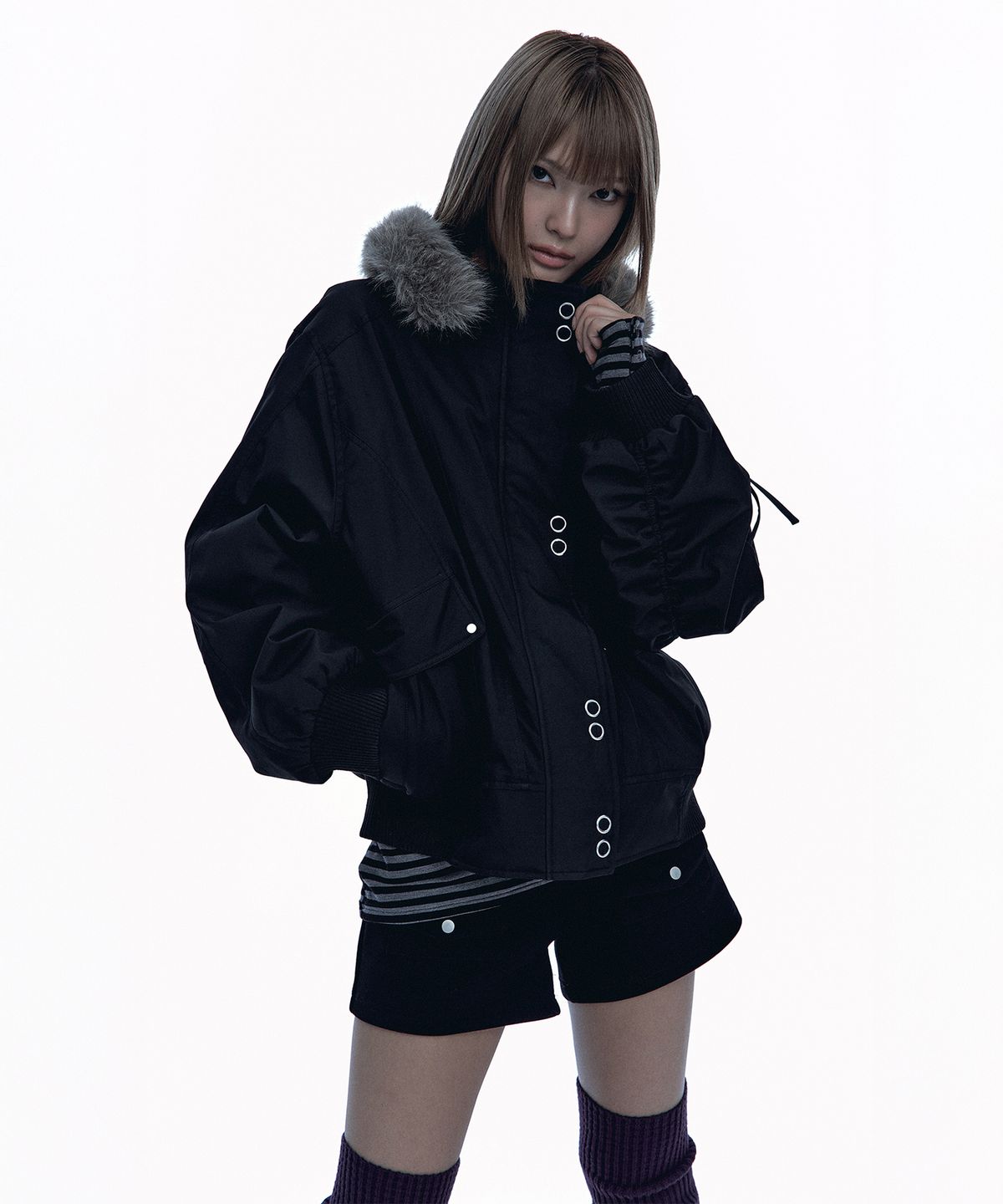 러프넥(ROUGHNECK) MA-1 Snap Jacket Black