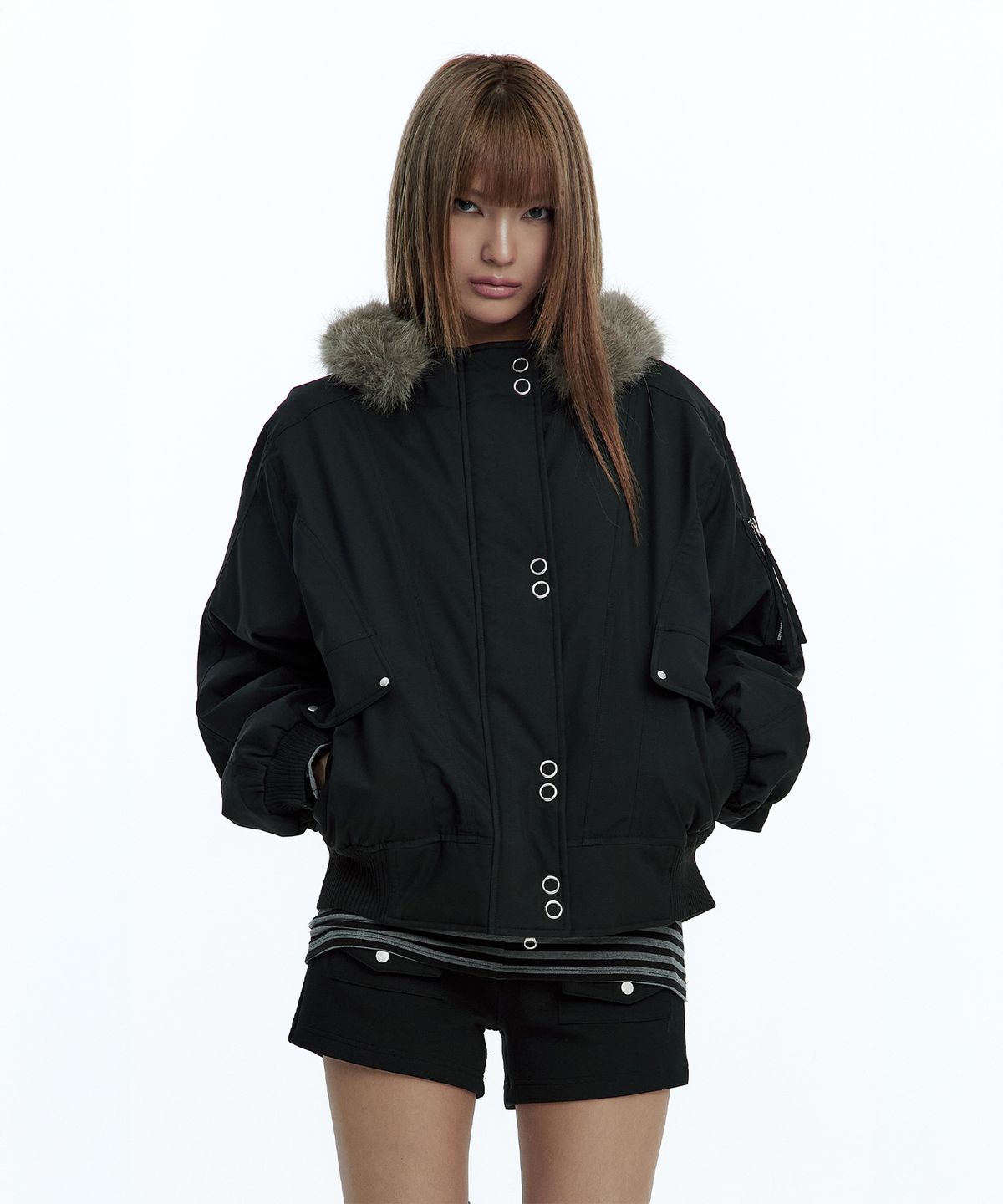 러프넥(ROUGHNECK) MA-1 Snap Jacket Black