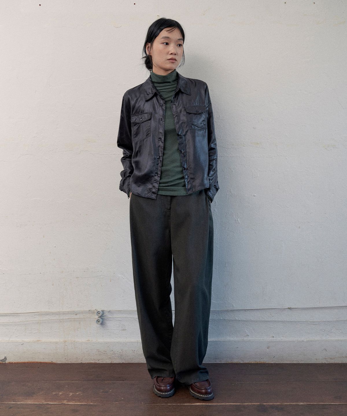 모노크롬(MONOCHROME) haily leather shirt (black)