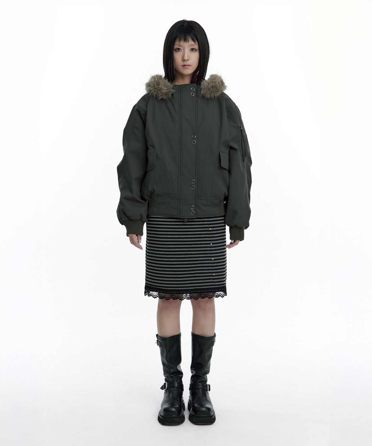 러프넥(ROUGHNECK) MA-1 Snap Jacket Khaki