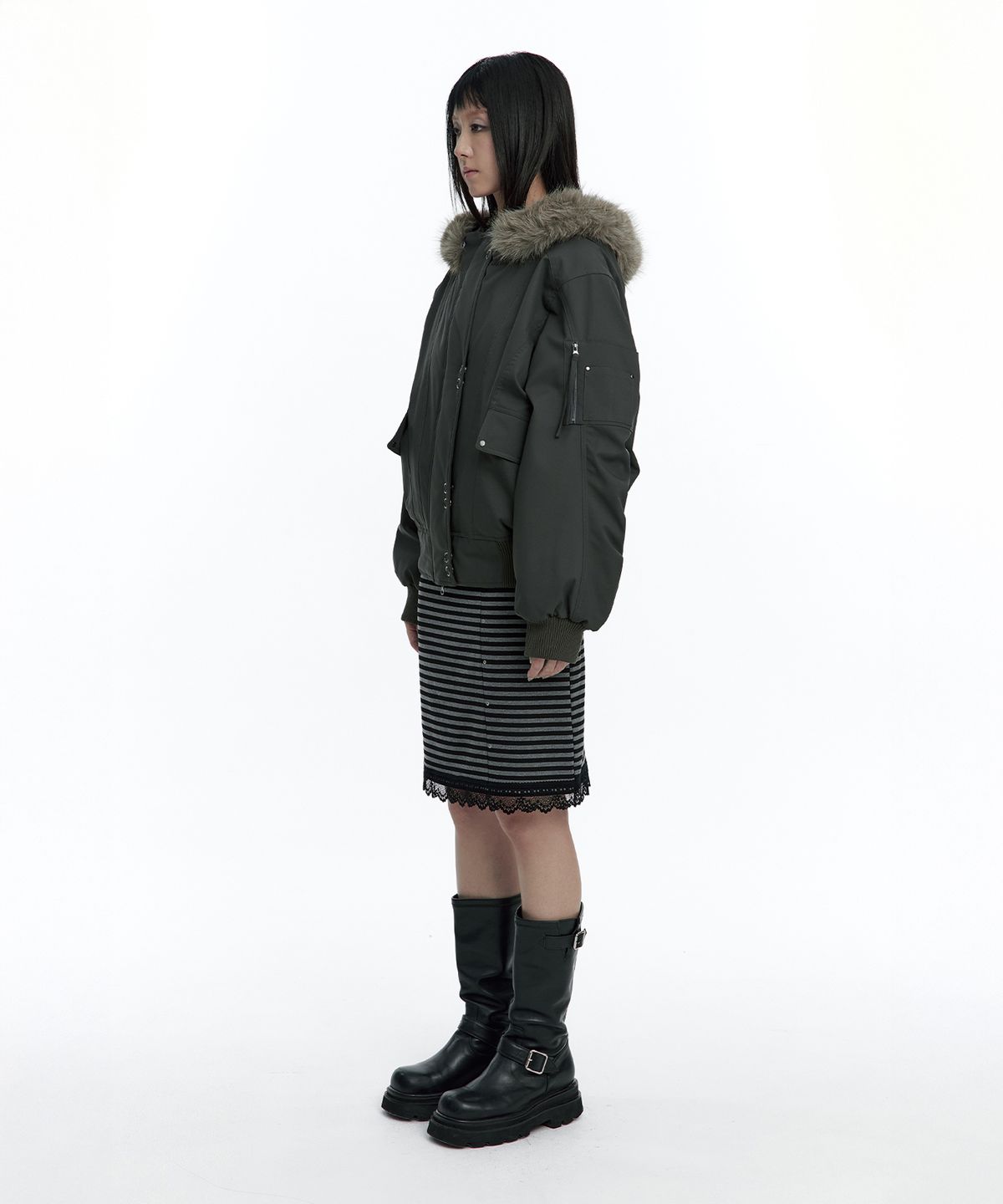 러프넥(ROUGHNECK) MA-1 Snap Jacket Khaki