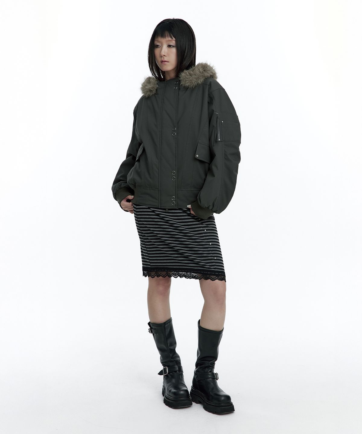 러프넥(ROUGHNECK) MA-1 Snap Jacket Khaki