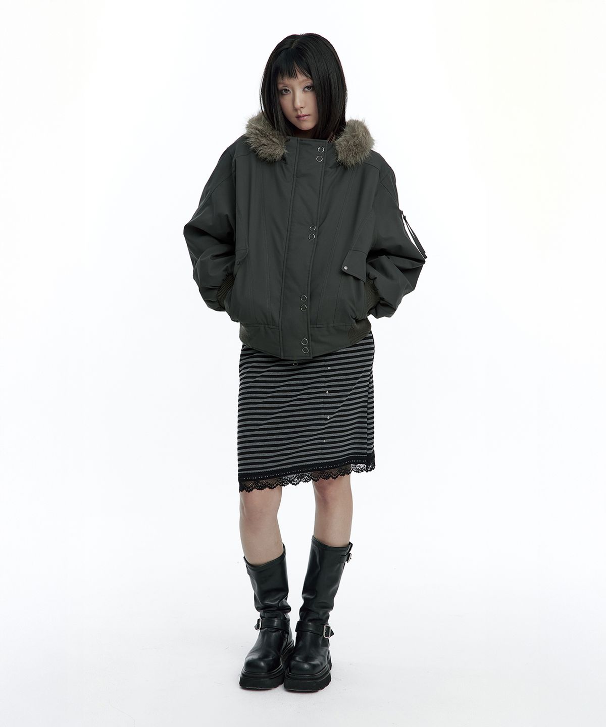 러프넥(ROUGHNECK) MA-1 Snap Jacket Khaki