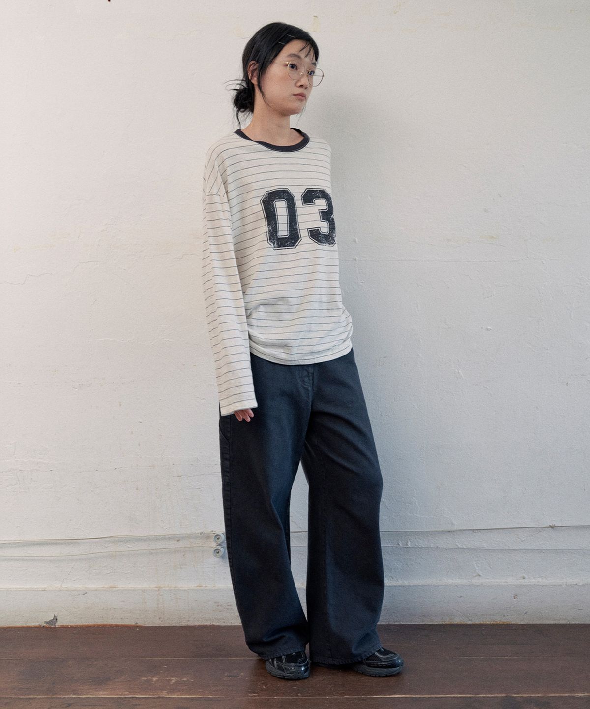 모노크롬(MONOCHROME) [online exclusive]F deg striped t-shirt (ivory)