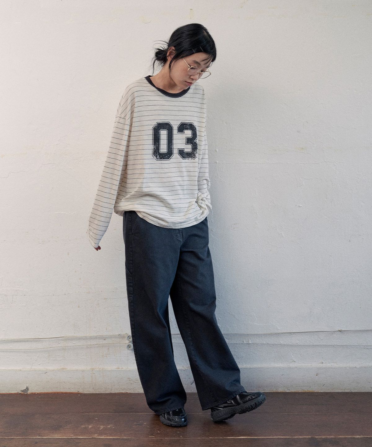 모노크롬(MONOCHROME) [online exclusive]F deg striped t-shirt (ivory)