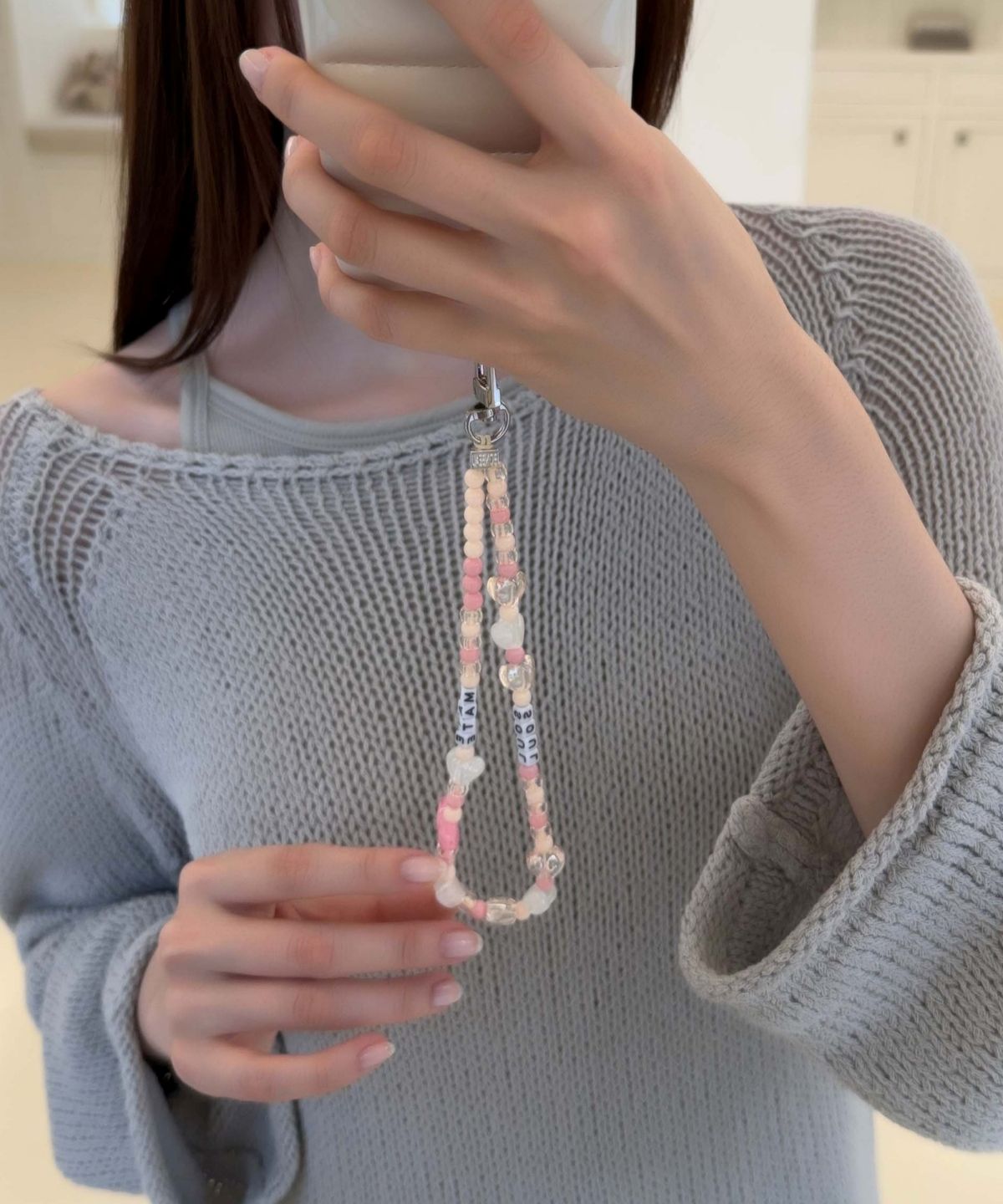 봉보(BONBEAU) Mini initial heart beads key ring 아크릴 컬러 하트 비즈 스트랩 이니셜 키링