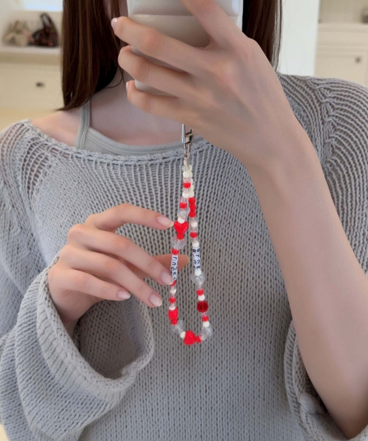 봉보(BONBEAU) Mini initial heart beads key ring 아크릴 컬러 하트 비즈 스트랩 이니셜 키링