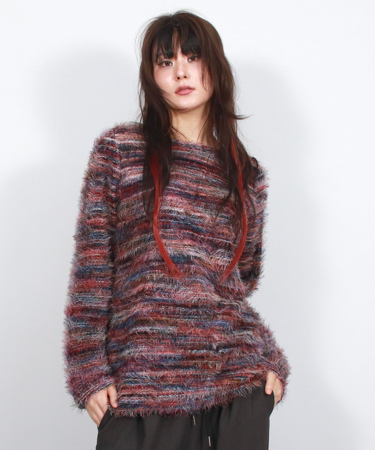 드마크(DEMARC) Rainbow stripe boxy long sleeve knit pullover -  Pink