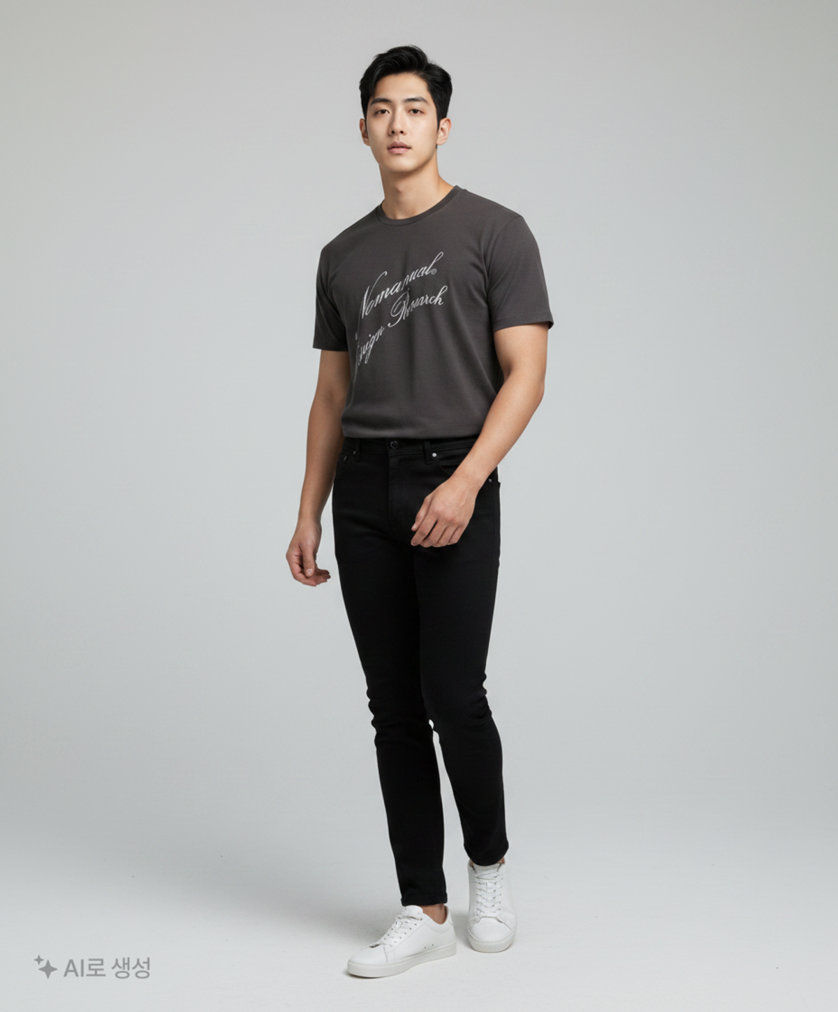 노매뉴얼(NOMANUAL) OVERDYED CURSIVE LOGO T-SHIRT - WASHED NAVY 95