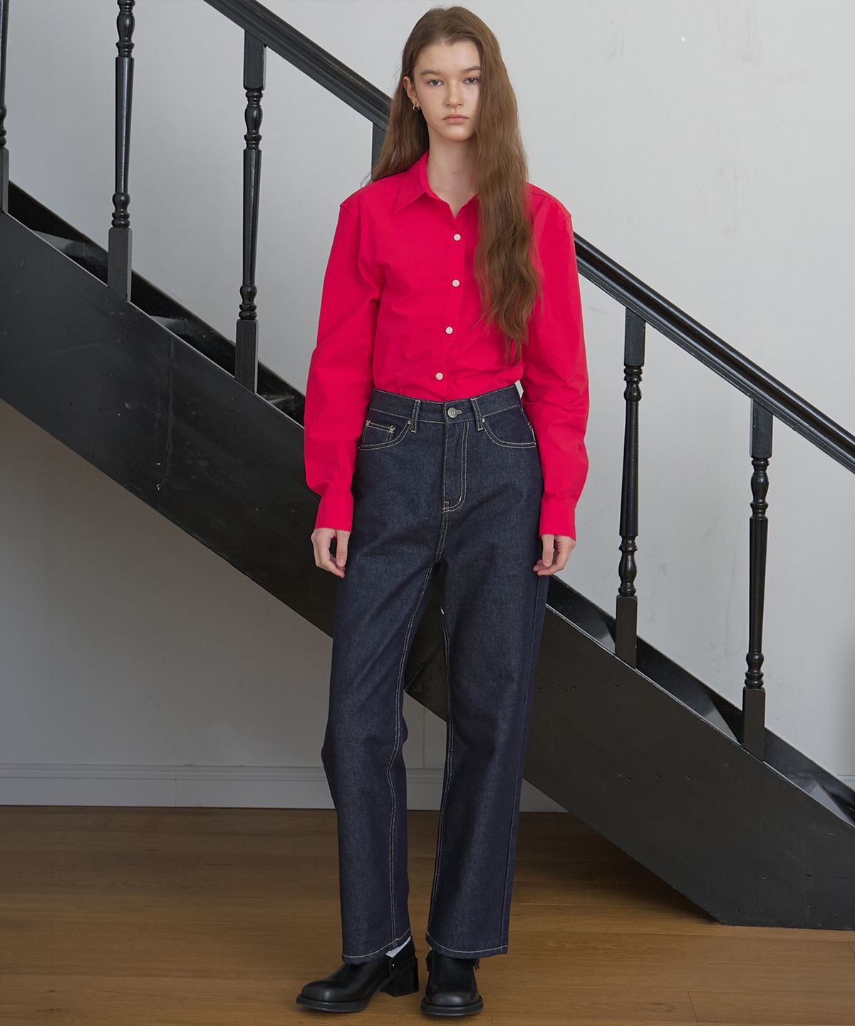 틴닛(TINKNIT) 컬러 코튼 셔츠_레드