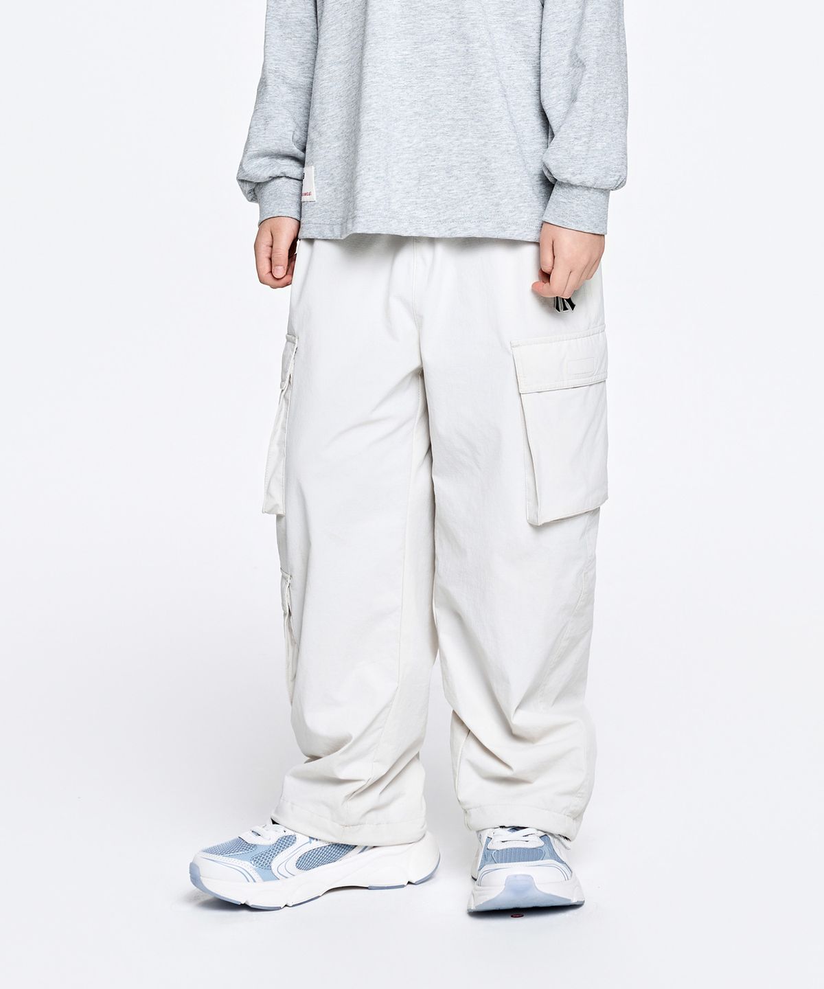 엠엘비 키즈(MLB KIDS) 스트릿 커브드 와이드 더블포켓 우븐팬츠 NY (D.Cream)