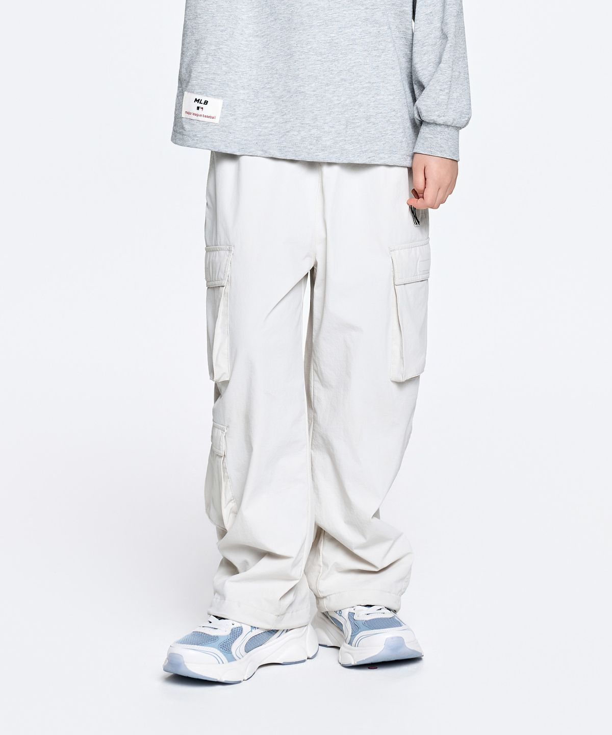 엠엘비 키즈(MLB KIDS) 스트릿 커브드 와이드 더블포켓 우븐팬츠 NY (D.Cream)