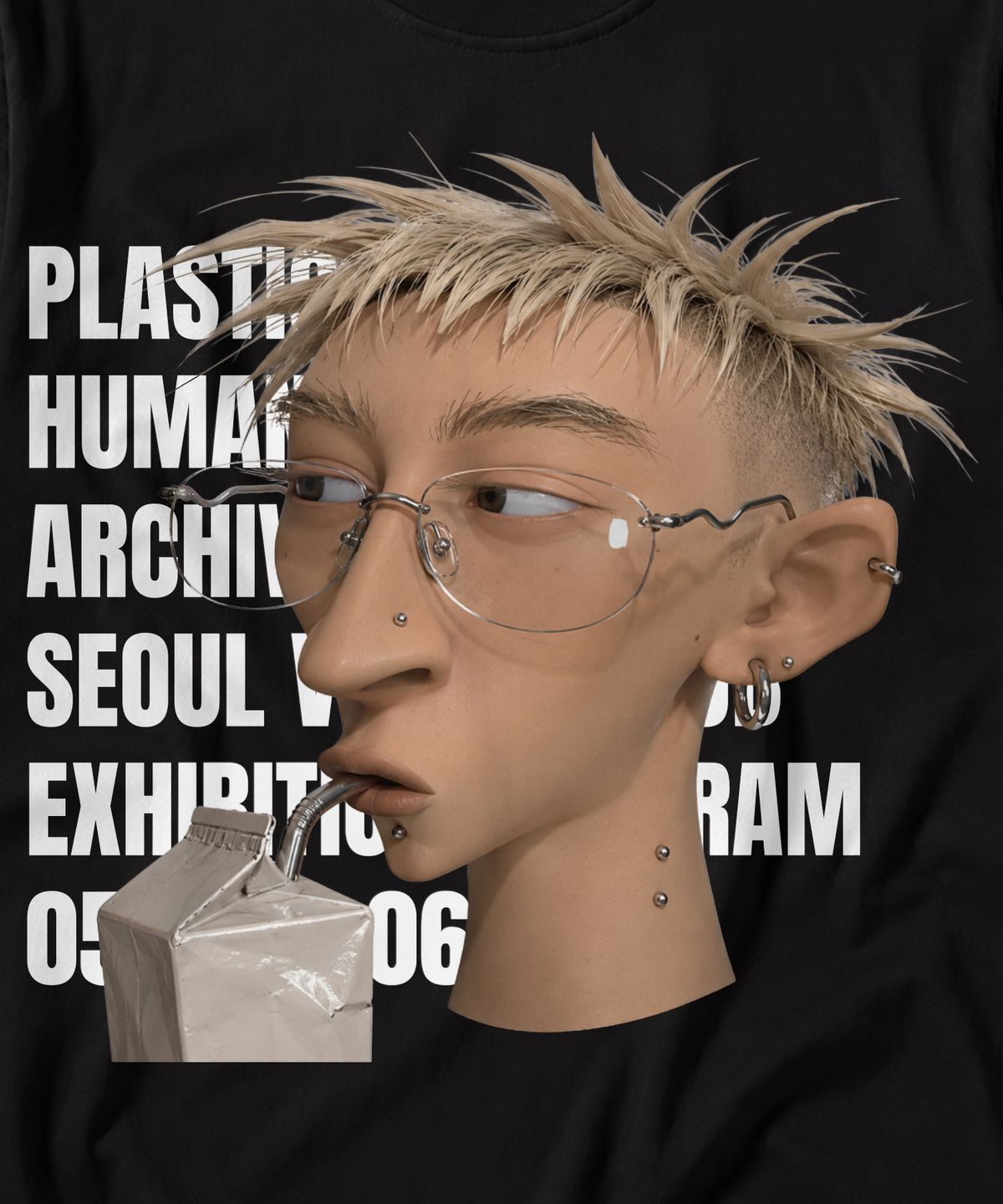 라퍼(LAUGHER) 플라스틱 휴먼 롱슬리브 티셔츠 - 블랙