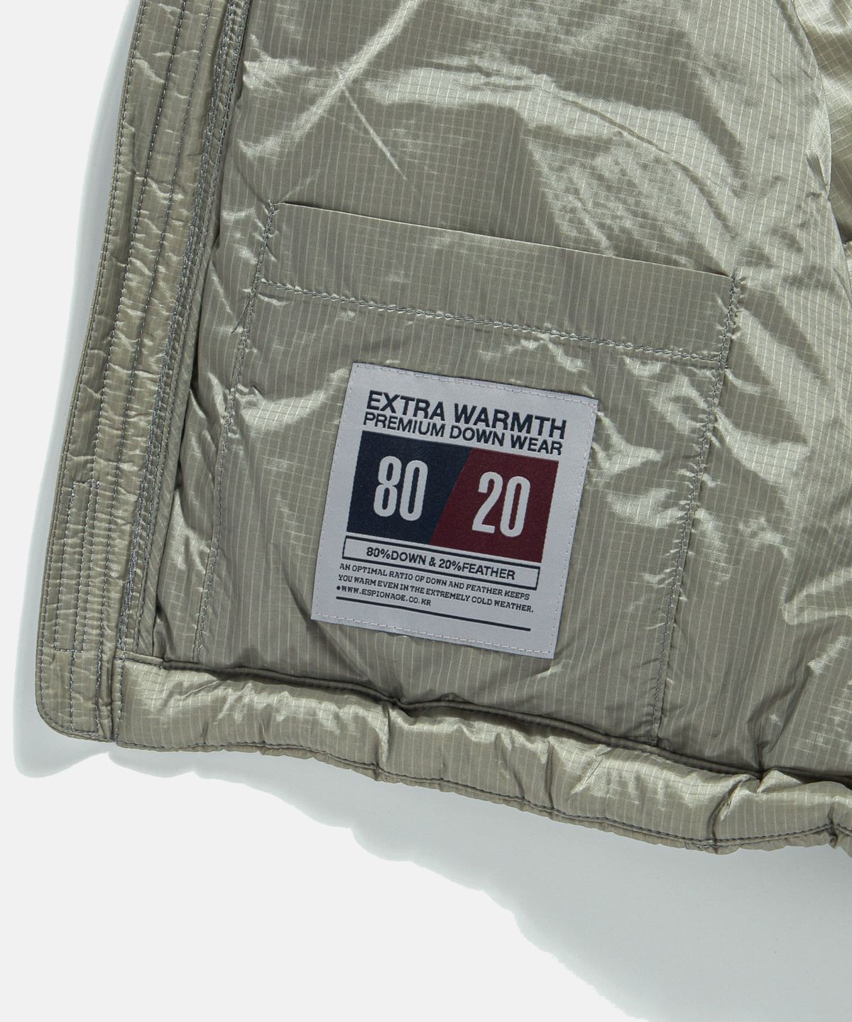 에스피오나지(ESPIONAGE) Hooded Light Down Jacket Olive Grey