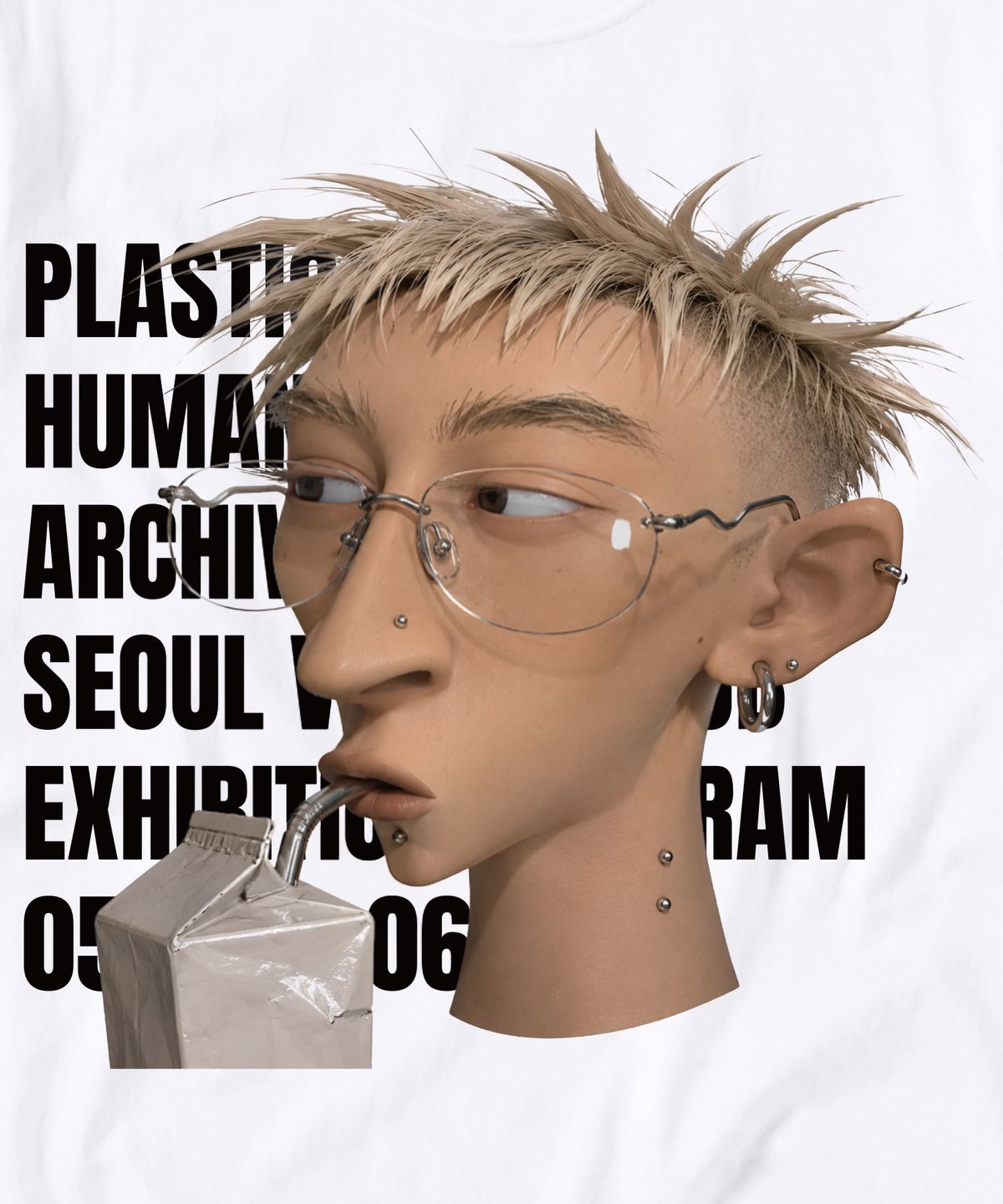 라퍼(LAUGHER) 플라스틱 휴먼 롱슬리브 티셔츠 - 화이트