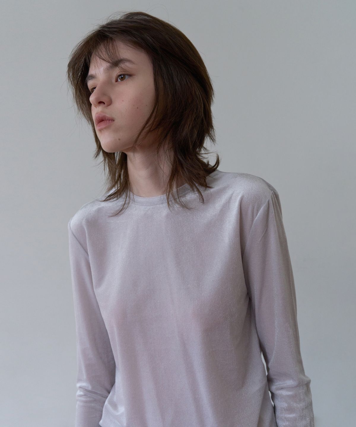 오버듀플레어(OVERDUEFLAIR) SOFT TERRY-VELVET T-SHIRT_MID GREY