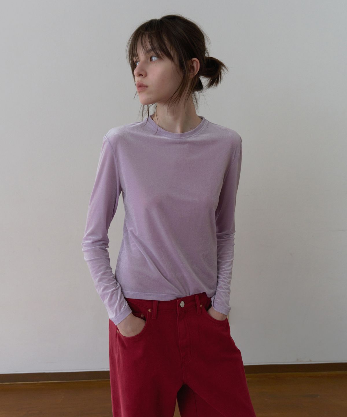 오버듀플레어(OVERDUEFLAIR) SOFT TERRY-VELVET T-SHIRT_LAVENDER