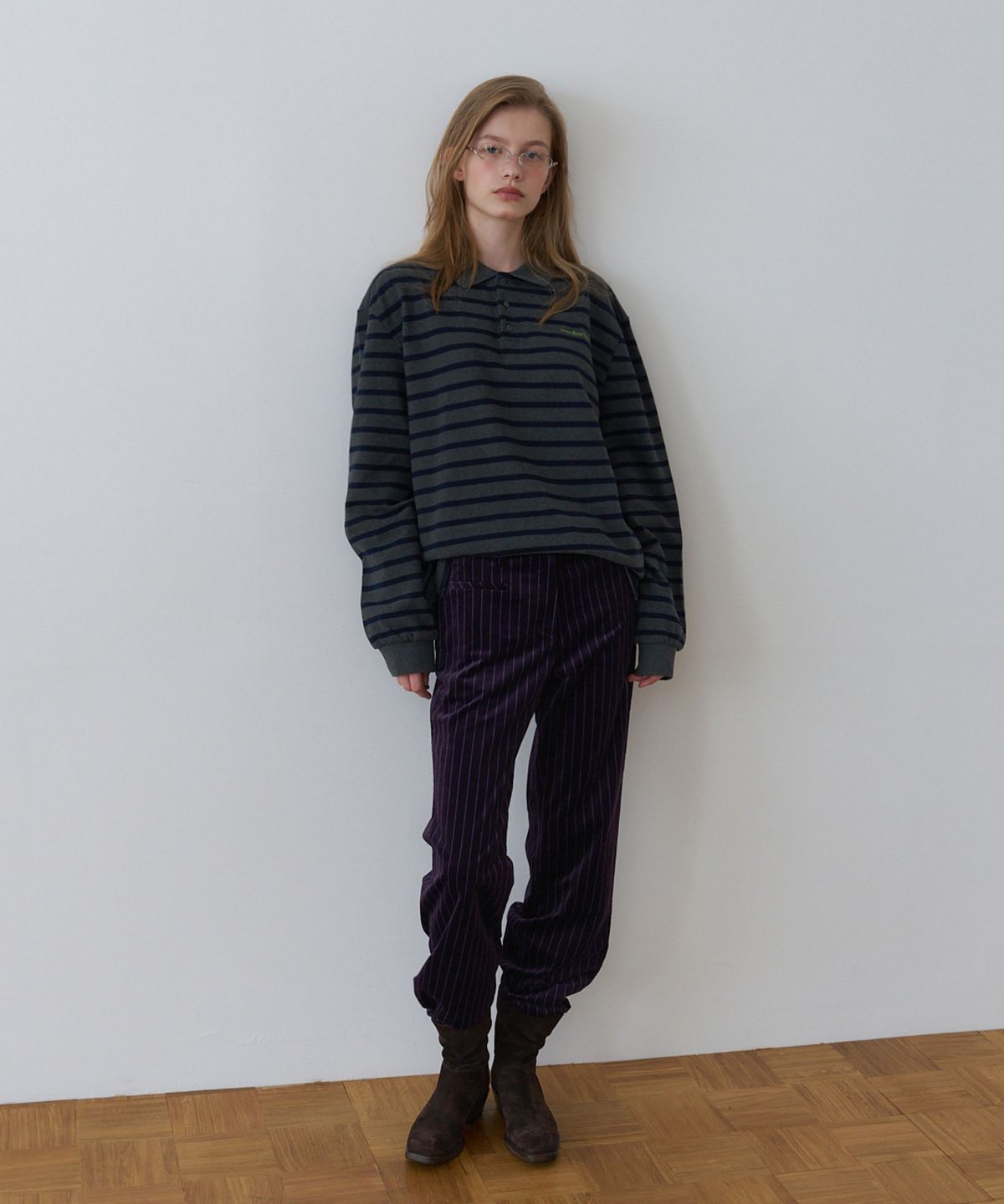 오버듀플레어(OVERDUEFLAIR) VINTAGE PIQUE T-SHIRT_CHARCOAL NAVY