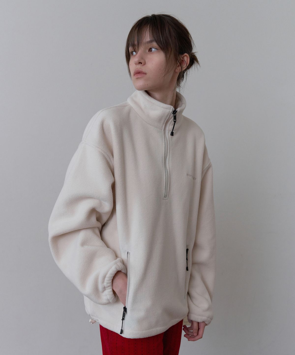 오버듀플레어(OVERDUEFLAIR) HALF-ZIP FLEECE TOP_CREAM