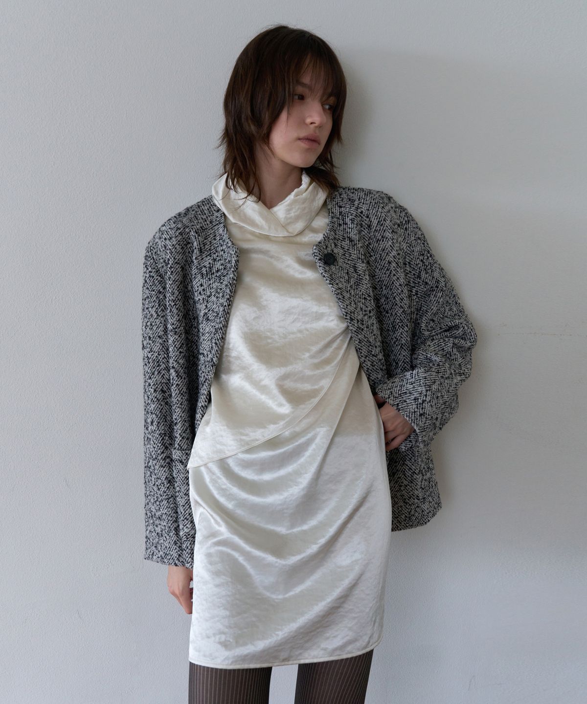 오버듀플레어(OVERDUEFLAIR) CUPRA DRAPED MINI DRESS_CREAM