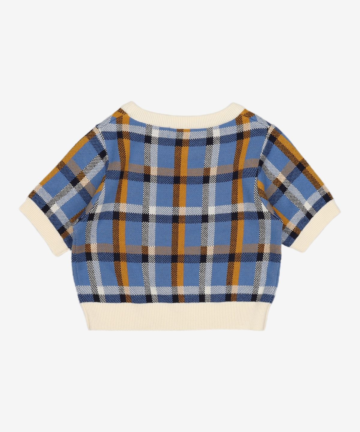 어몽(AMONG) A CHECK JACQUARD KNIT SET_BLUE S