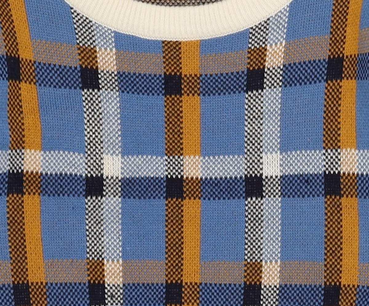 어몽(AMONG) A CHECK JACQUARD KNIT SET_BLUE S