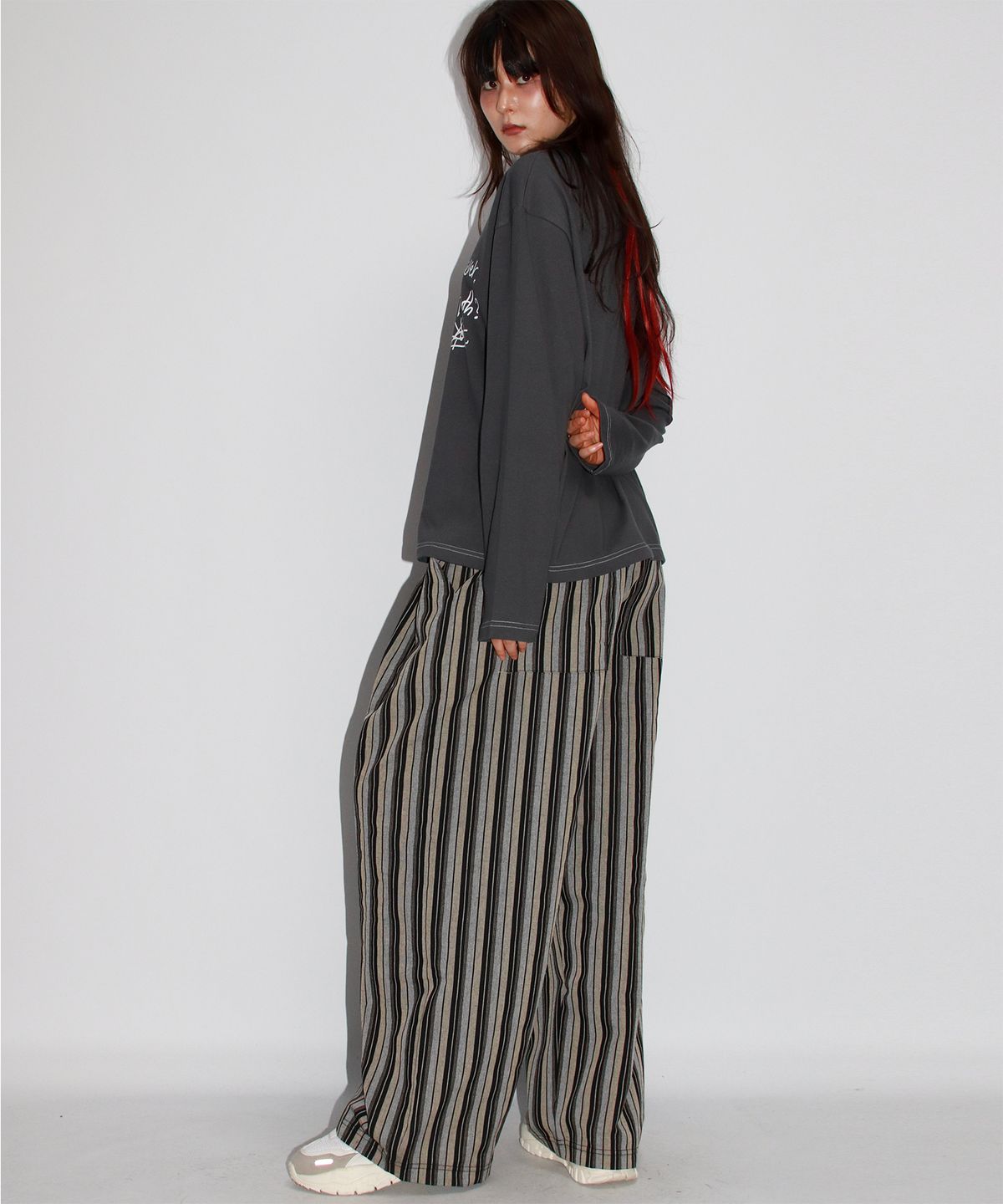 드마크(DEMARC) VINTAGE STRIPE WIDE PANTS BLACK