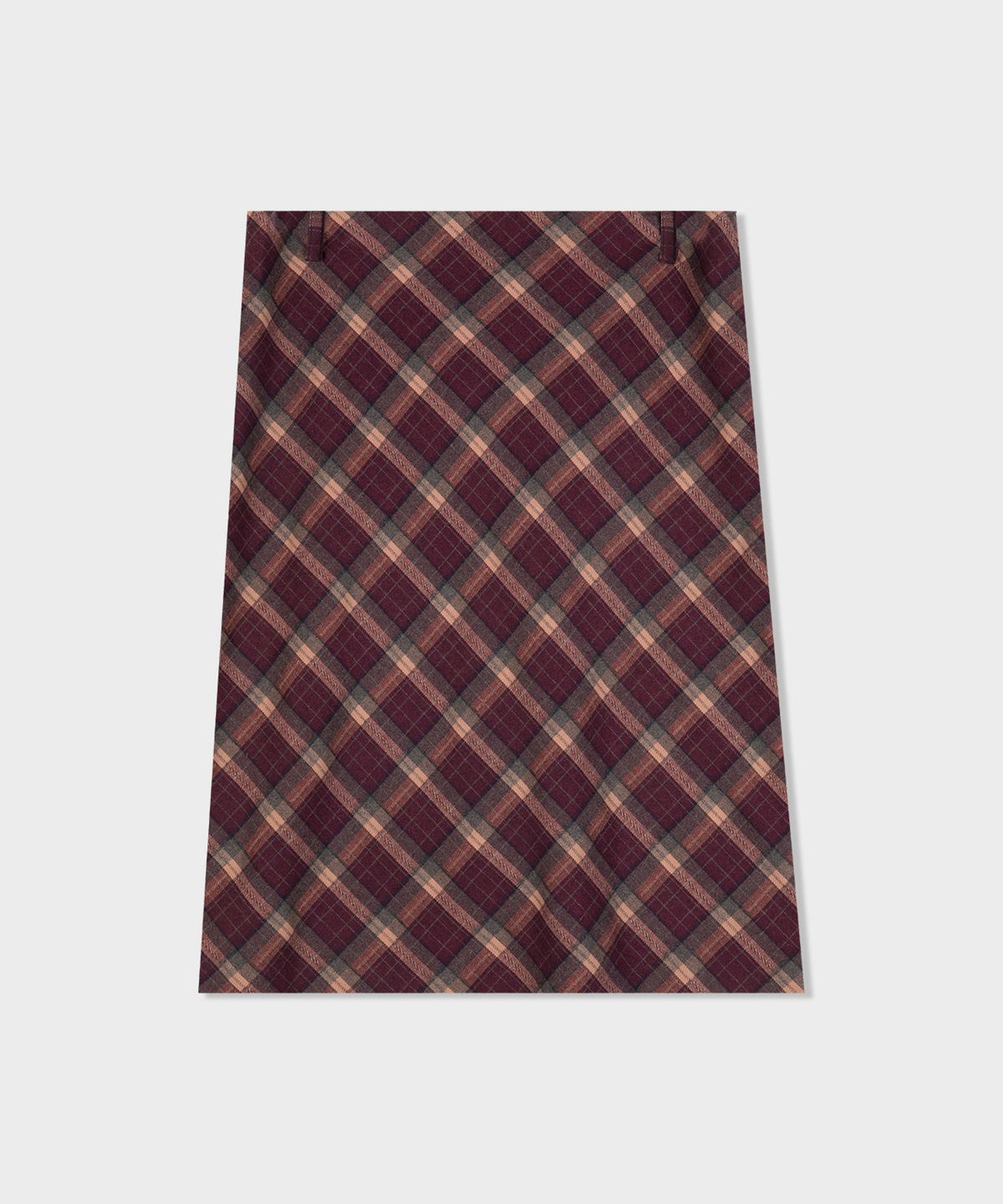 디망쉬(dimanche) Check Midi Skirt (burgundy/brown)