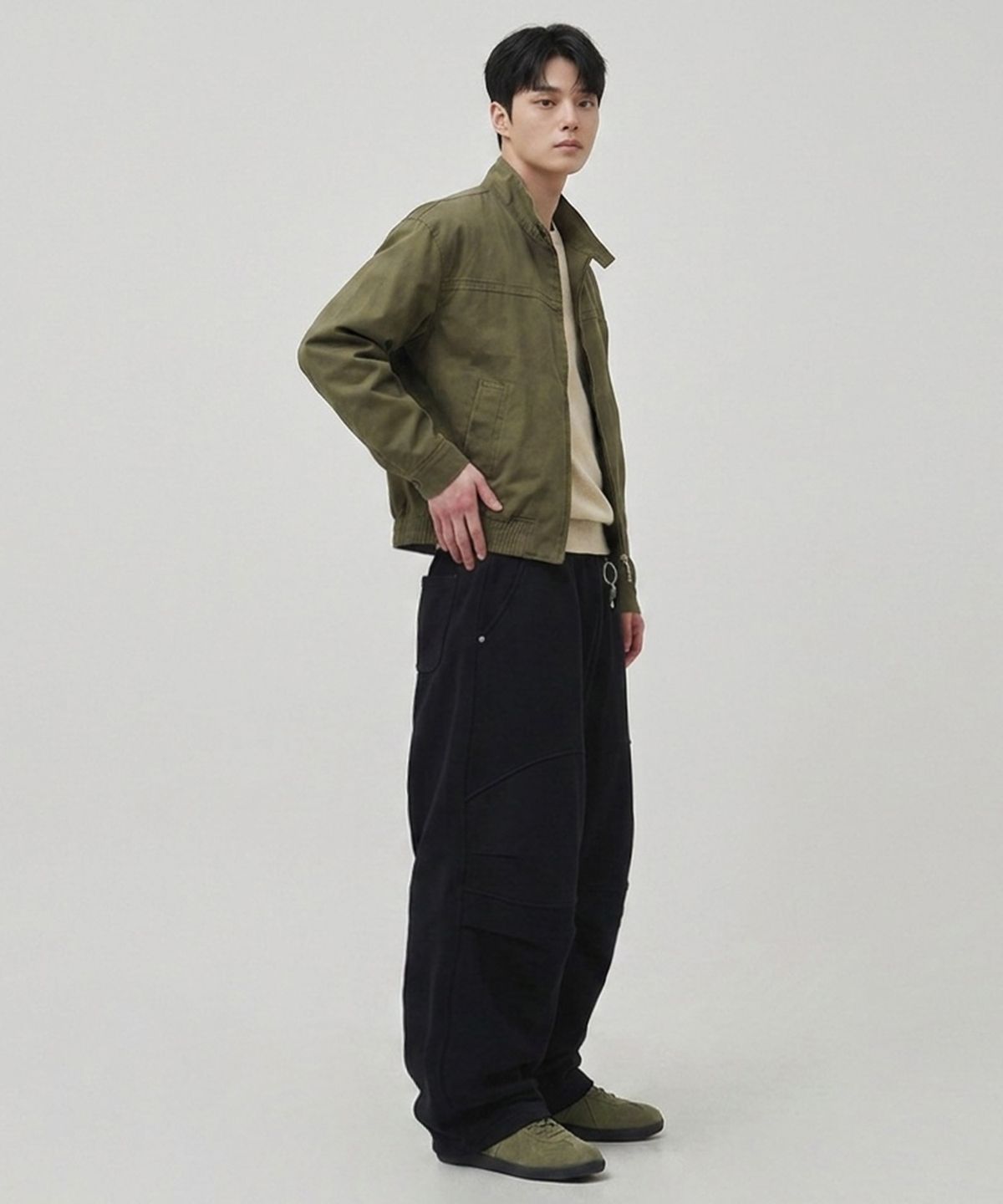 오실롯(OCELOT) D21 스트릿 메탈스터드 레이어드 절개 투웨이 와이드 스웨트팬츠_블랙