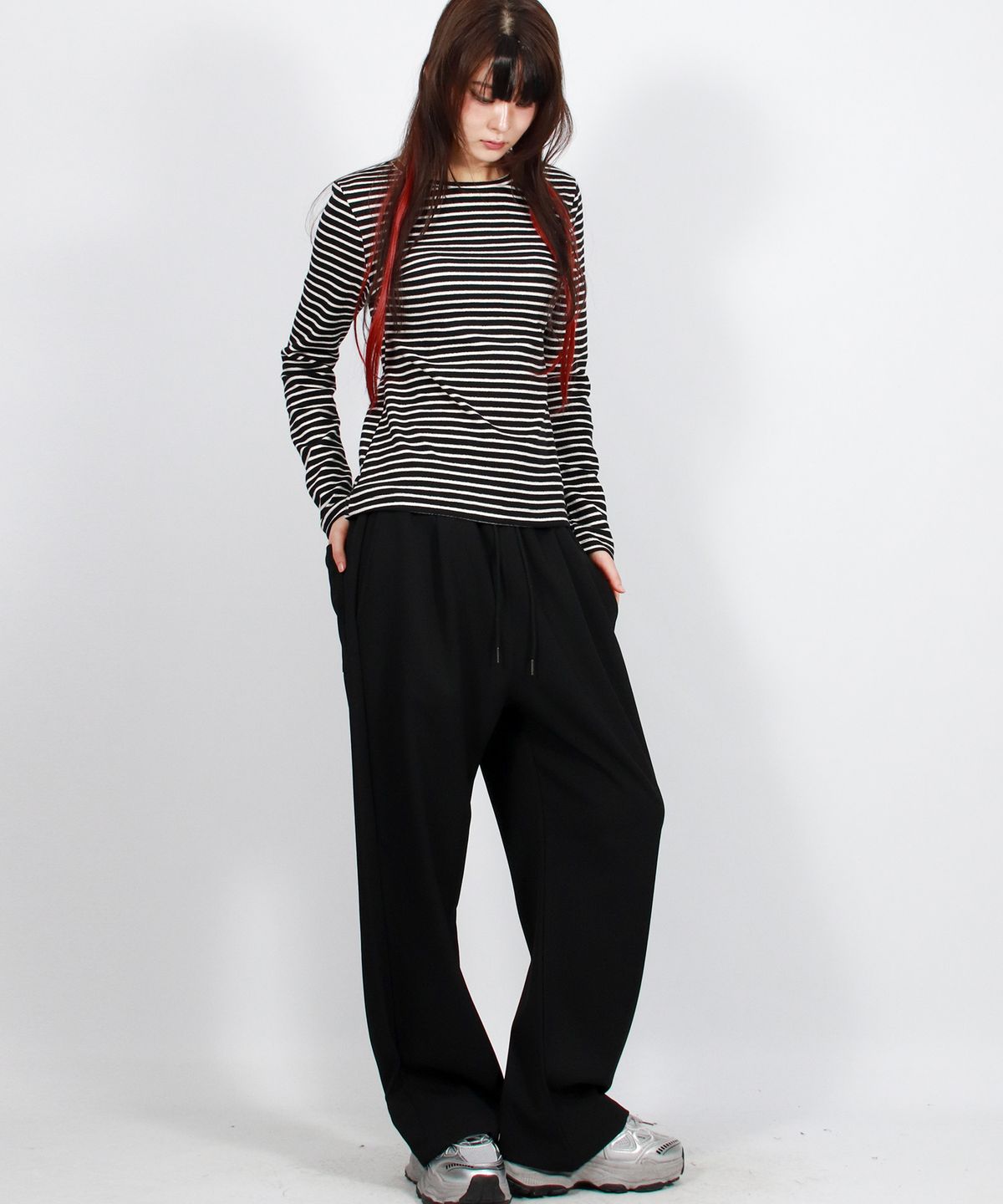드마크(DEMARC) solid straight-fit semi-wide pants - Black