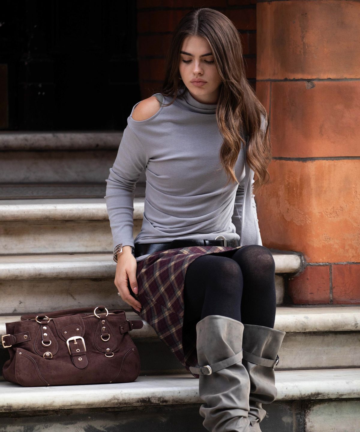 디망쉬(dimanche) Muffler Shirring Top (grey)