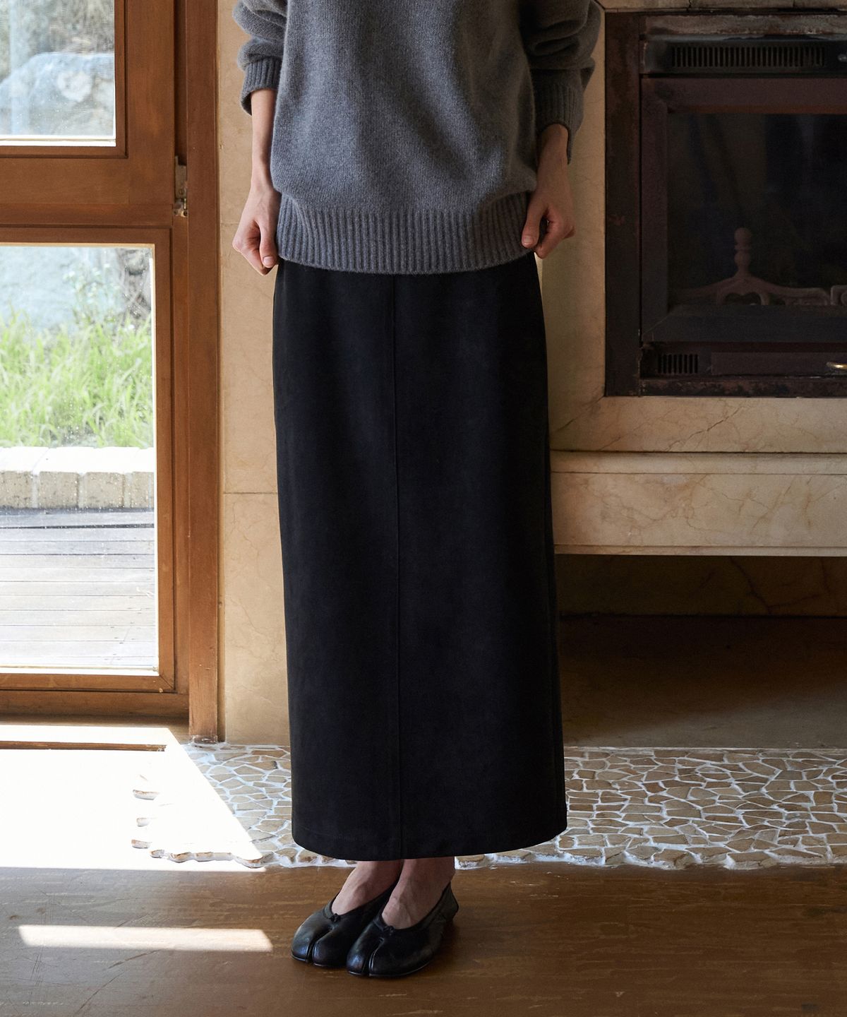 라메레이(LAMEREI) Nonfade Suede Maxi Skirt[LMBFAUSK422]-2color
