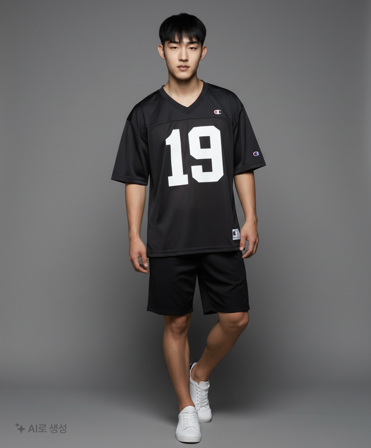 챔피온(CHAMPION) [ASIA] 메쉬소재 풋볼 티셔츠 (BLACK) CKTS3E012BK XL