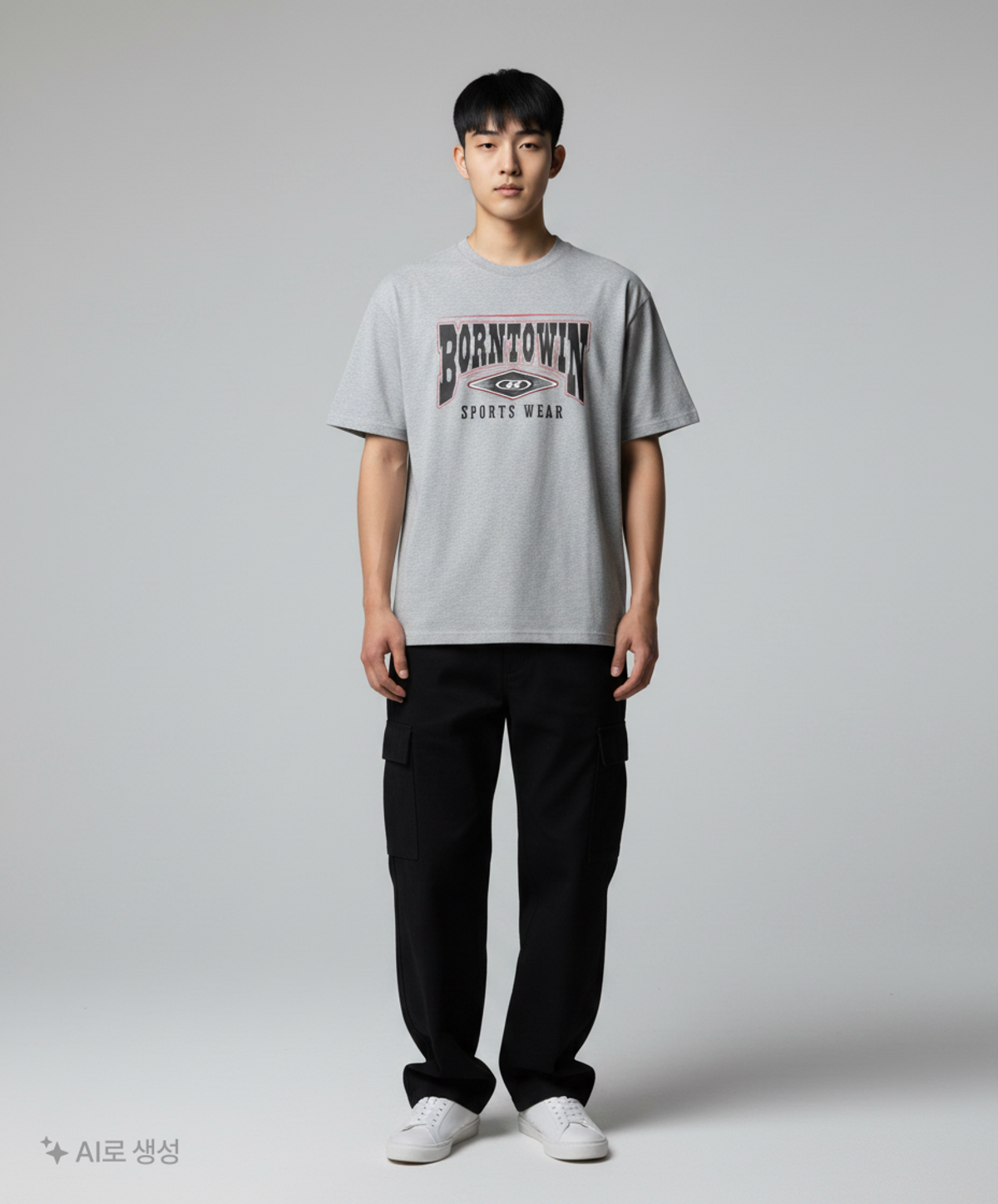 본투윈(BORN TO WIN) SQUARE ARCH SEMI OVER FIT T-SHIRTS [MELANGE GREY] 2