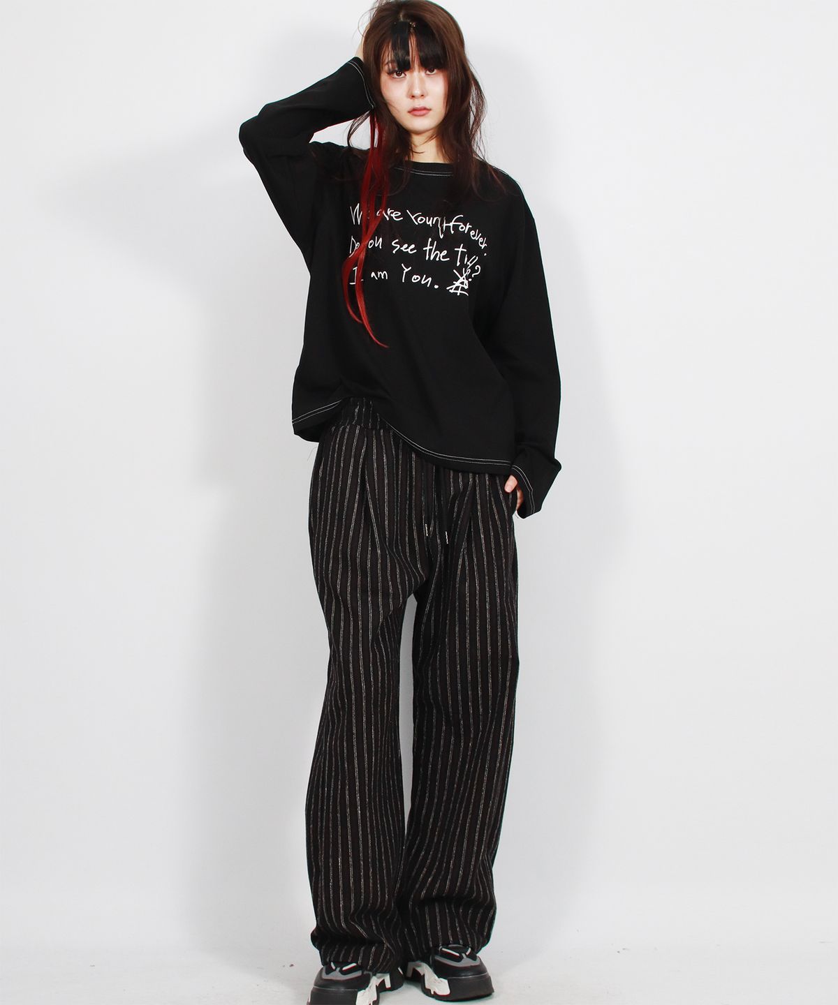 드마크(DEMARC) Vintage stripe straight-fit semi-wide pants - Black
