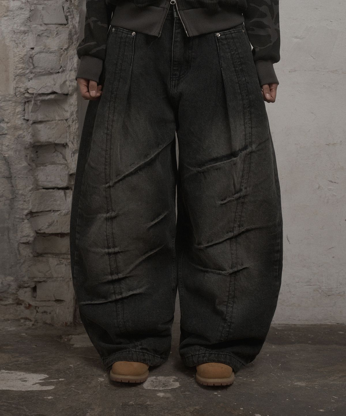 언유즈랩(UNUSEDLAB) 패널 와이드 데님 팬츠 (블랙)