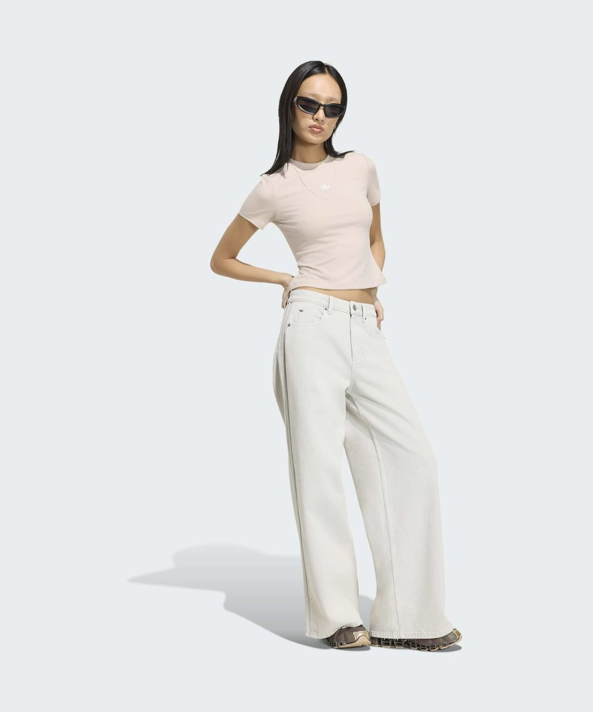아디다스(ADIDAS) 하이 라이즈 와이드 레그 데님 팬츠 - 그레이데님 / KQ6470