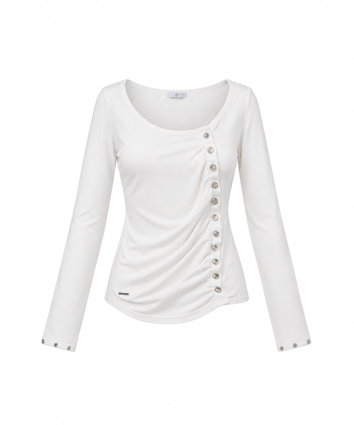 어니브(ANIV) RUCHED BUTTON CARDIGAN WHITE