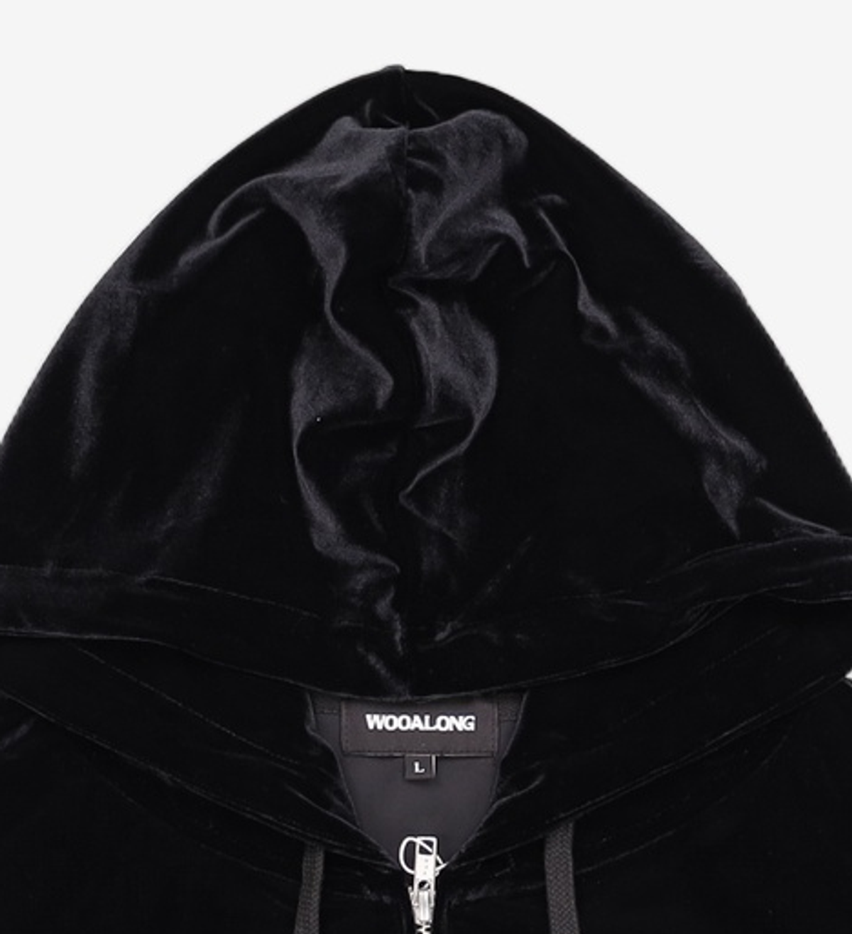 우알롱(WOOALONG) Signature velour slim hood zip-up - BLACK L