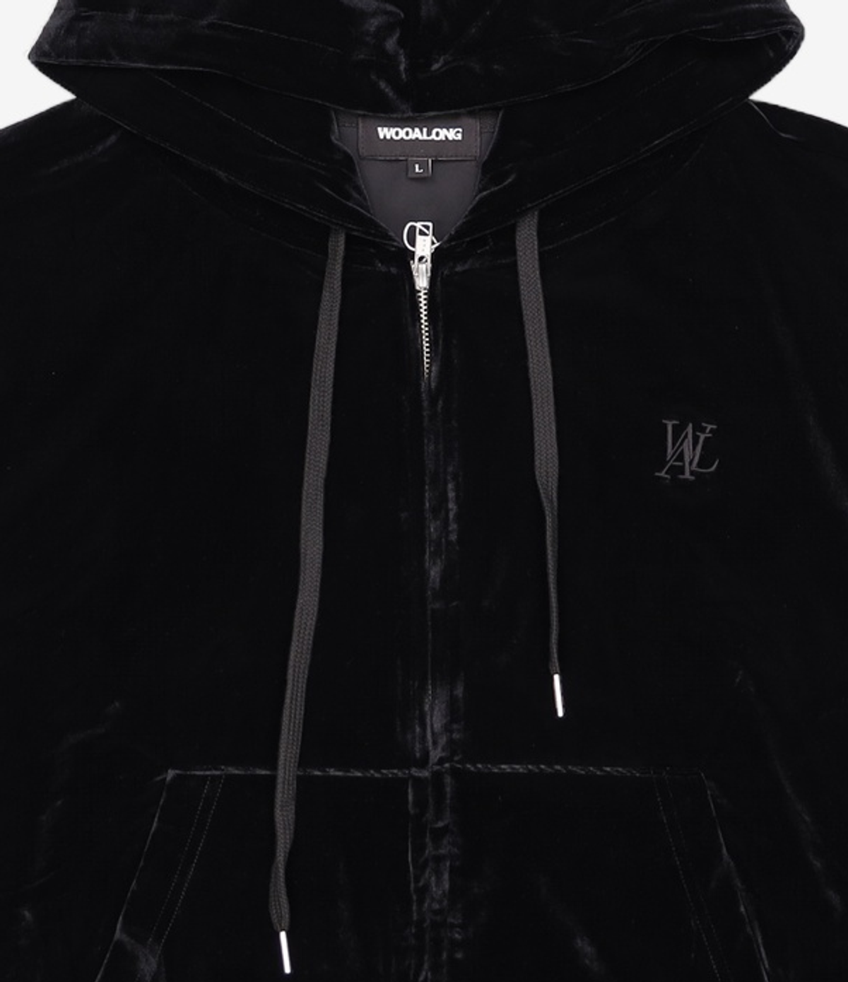 우알롱(WOOALONG) Signature velour slim hood zip-up - BLACK L