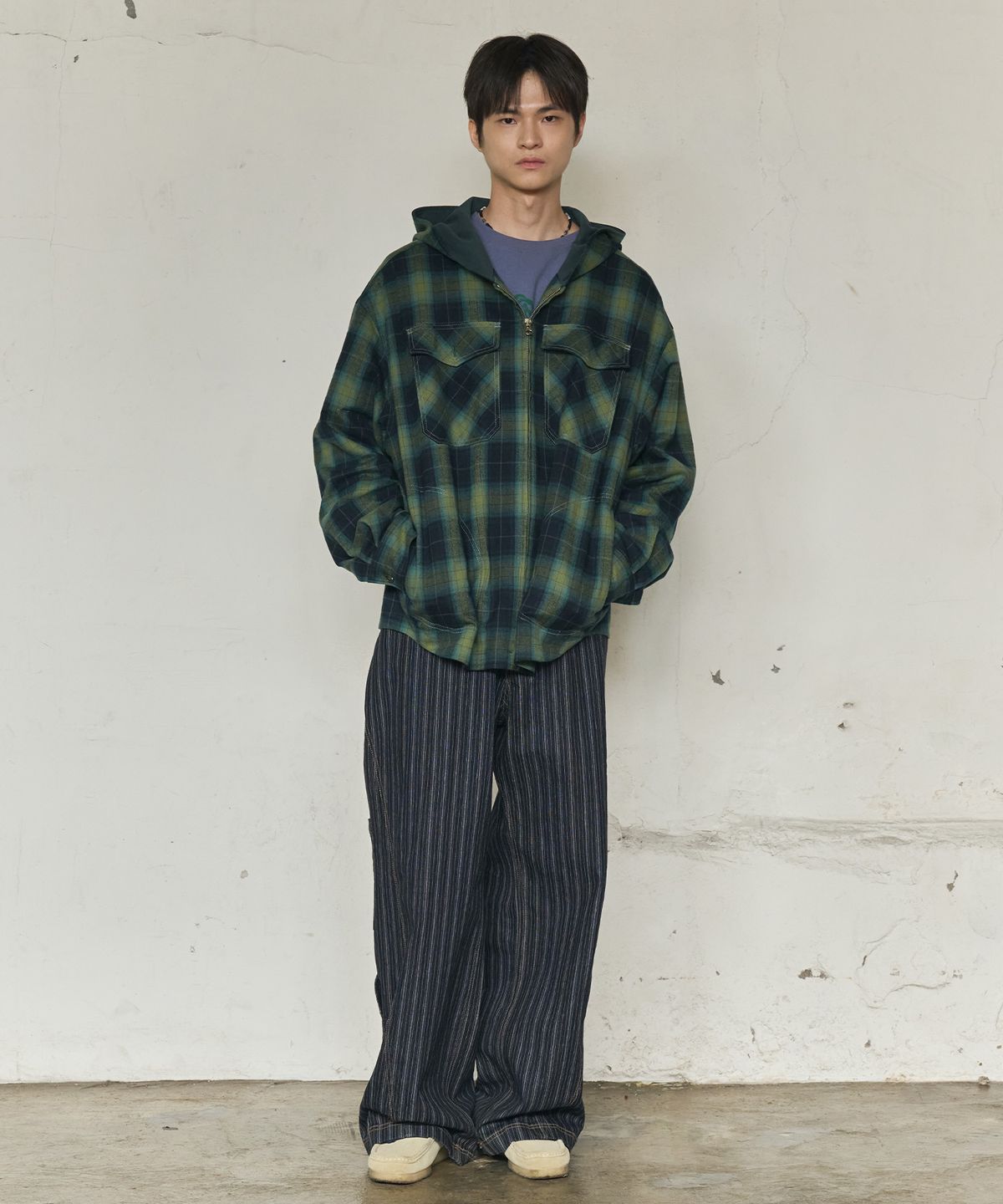 논타입(NONTYPE) 2PK CHECK HOODED JACKET (GREEN)