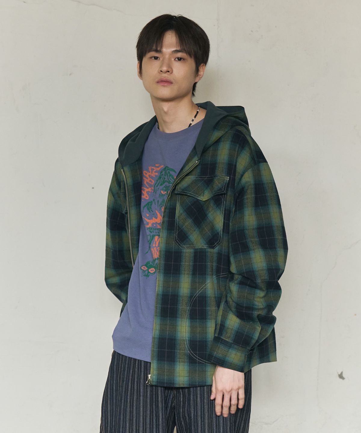 논타입(NONTYPE) 2PK CHECK HOODED JACKET (GREEN)