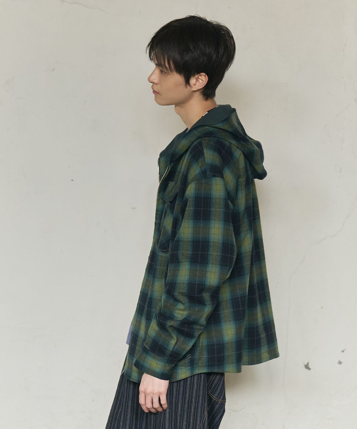 논타입(NONTYPE) 2PK CHECK HOODED JACKET (GREEN)