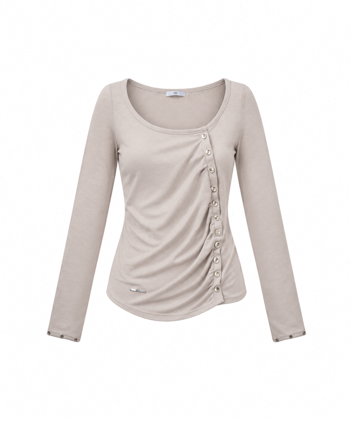 어니브(ANIV) RUCHED BUTTON CARDIGAN BEIGE