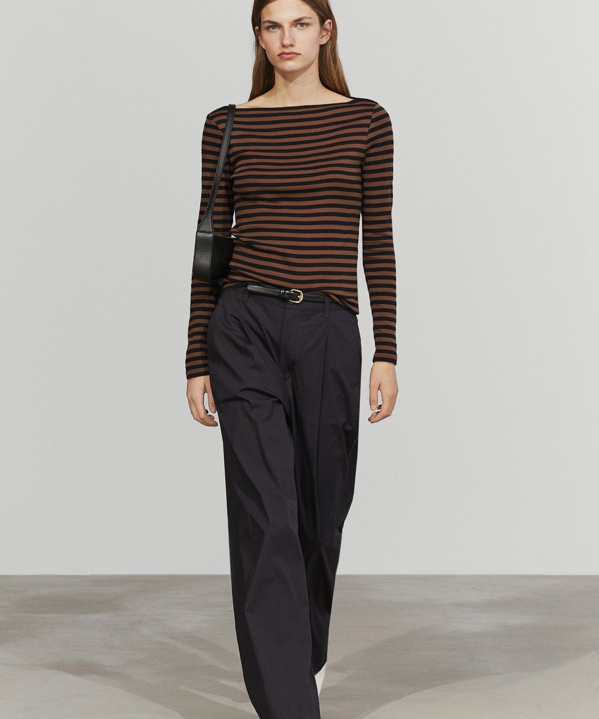 마시모두띠(MASSIMO DUTTI) 100% 코튼 보트넥 스트라이프 티셔츠