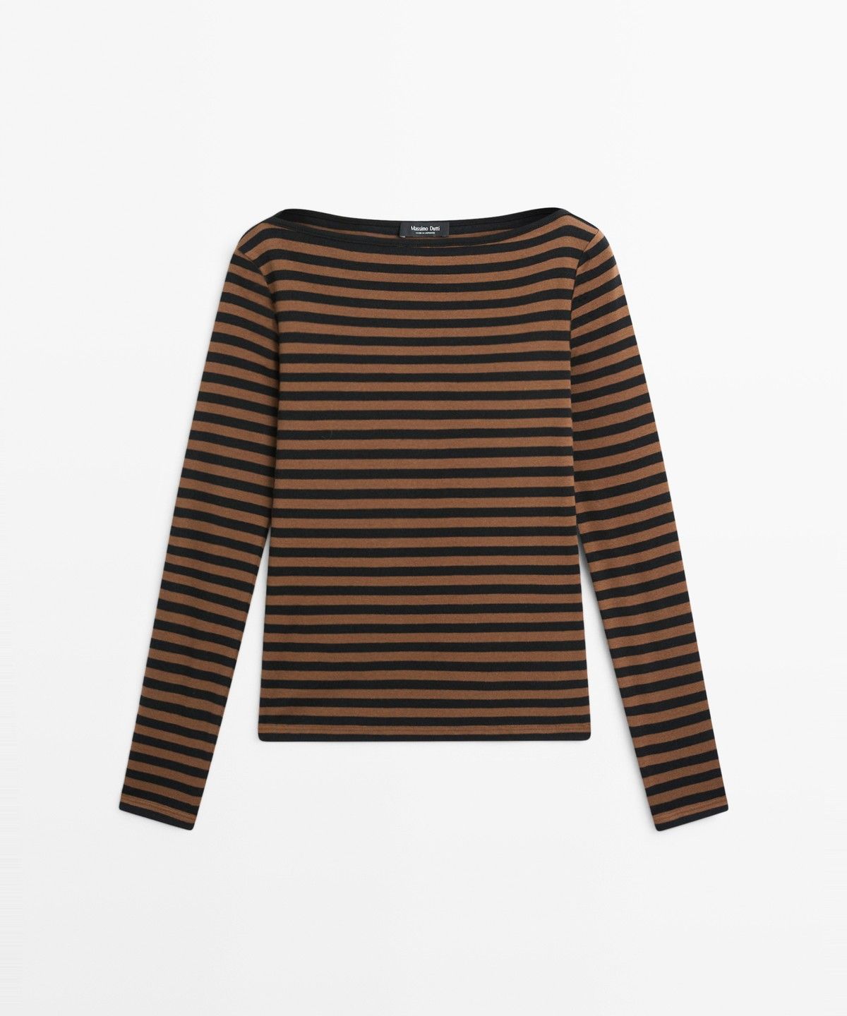 마시모두띠(MASSIMO DUTTI) 100% 코튼 보트넥 스트라이프 티셔츠