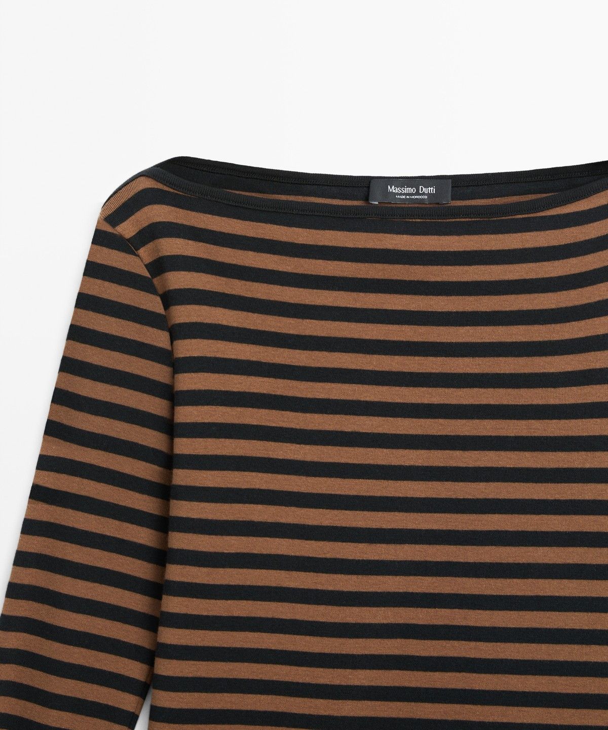 마시모두띠(MASSIMO DUTTI) 100% 코튼 보트넥 스트라이프 티셔츠