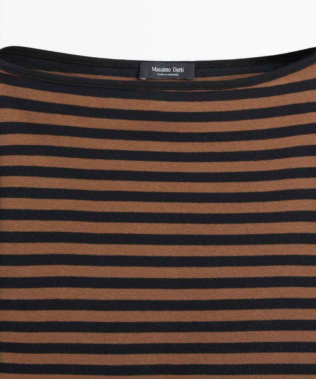 마시모두띠(MASSIMO DUTTI) 100% 코튼 보트넥 스트라이프 티셔츠